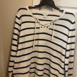 Striped Lace-Up Sweater